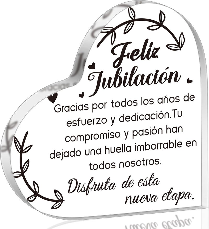 Yopyame Spanish Retirement Acrylic Gifts - Regalos para Feliz jubilación Heart Acrylic Plaque for Women Men Unique Acrylic Keepsake Paperweight for Retirees in Spanish Retirement Party Plaque Decor - Image 1